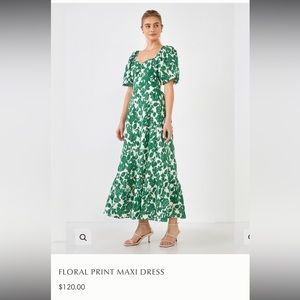 Floral print maxi dress in green